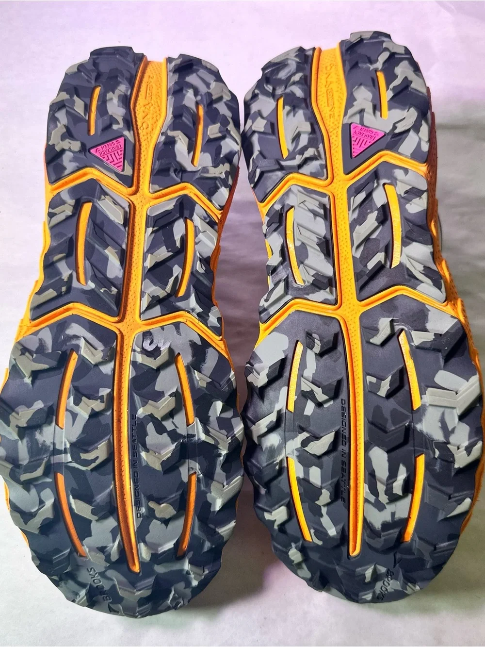 Brooks Grey Trail Runners with Orange & Pink Gradient Midsole